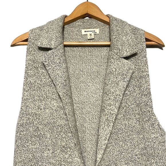 Sweater Vest Woman's Small Monteau Gray Open Front Pockets Knit Collared - Picture 2 of 9